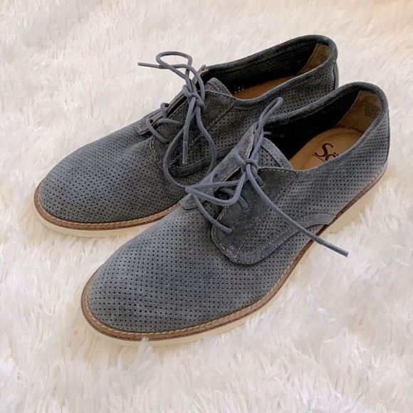 Sofft Simons Denim Suede Leather Lace Up Perforated Oxford Shoes Sz 7 - Picture 1 of 5